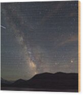 Milky Way Over Mount Hood With International Space Station Wood Print