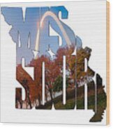 Missouri Typography Artwork - Foggy Autumn Morning In St. Louis Wood Print