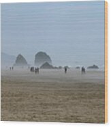 Misty Morning At Cannon Beach Wood Print