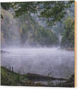 Misty Morning At Pond's Shore Wood Print