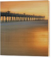Misty Seas At Jacksonville Beach Pier - Florida - Landscape - Seascape Wood Print