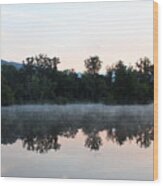 Misty Sunrise On The Lake Wood Print