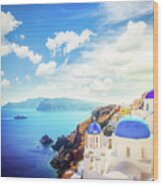 Shades Of Blue, Santorini Wood Print