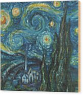Modern Interpretation Of Vincent Van Gogh's Scene Of The Starry Night. Wood Print