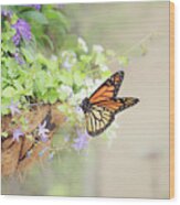 Monarch And Garden Basket Wood Print