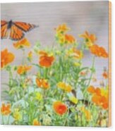Monarch Butterfly In The Flowers Wood Print