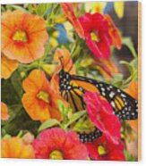 Monarch In The Flowers Wood Print
