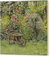 Monet's Garden Wheelbarrel Wood Print