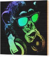 Monkey DJ Neon Light Wood Print