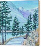 Montana Lake Como With Bench Wood Print