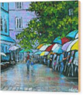 Montmartre In The Rain Wood Print