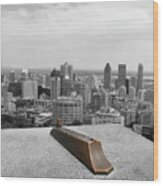 Montreal Cityscape Bw With Color Wood Print