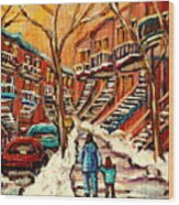 Montreal Citystreet In Winter Wood Print