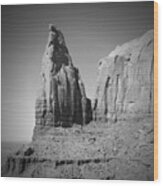 Monument Valley Spearhead Mesa Black And White Wood Print