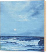 Moon Light Night Wave Wood Print