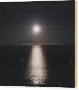 Moon On Ocean Wood Print