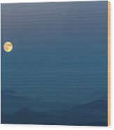 Moon Rising Over The North Cascades Wood Print