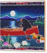 Moonlight On A Red Canoe Wood Print
