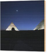 Moonlight Over 3 Pyramids Wood Print