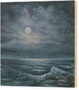 Moonlit Seascape Wood Print