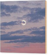 Moonrise In Pink Sky Wood Print