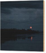 Moonrise Over Blue Hill Bay Wood Print