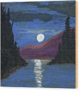 Moonrise Over Strait Wood Print