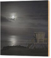 Moonset At Carlsbad Wood Print
