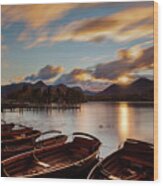 Moored Boats Derwent Water. Wood Print