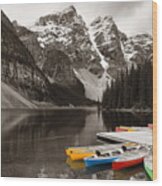 Moraine Lake Boat Wood Print