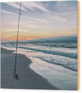 Morning Fishing At The Beach Wood Print
