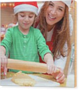 Mother With Son Doing Christmas Cookies Wood Print