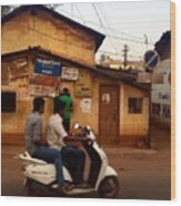 Motorbike Crossing Goa Times Newstand Wood Print