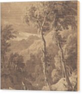 Mountainous Landscape With A Party Of Travellers Wood Print