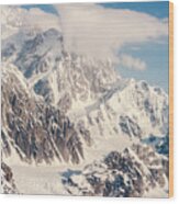 Mt Denali Glaciers From 19,000 Ft Wood Print