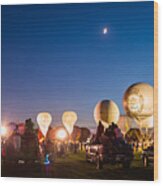 Multiple Hot Air Balloons Night Glow Wood Print