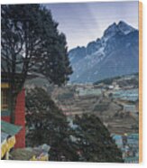 Namche Monastery Morning Sunrays Wood Print