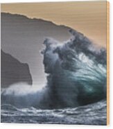Napali Coast Hawaii Wave Explosion Iii Wood Print