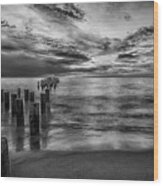 Naples Sunset In Black And White Wood Print