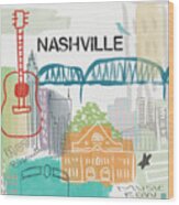 Nashville Cityscape- Art By Linda Woods Wood Print