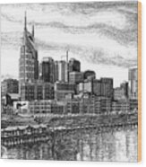 Nashville Skyline Ink Drawing Wood Print