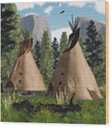 Native American Mountain Tepees Wood Print