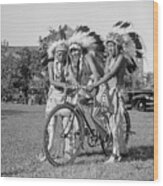 Native Americans With Bicycle Wood Print