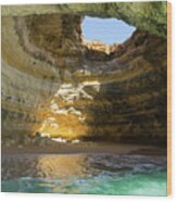 Natural Oculus - Inside The Iconic Algar De Benagil Sea Cave In Algarve Portugal Wood Print