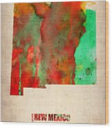 New Mexico Watercolor Map Wood Print