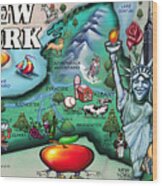 New York Cartoon Map Wood Print