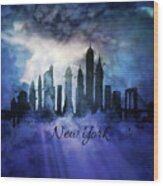 New York City Skyline At Night Wood Print