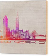 New York City Skyline Purple Wood Print
