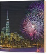New York City Summer Fireworks Wood Print