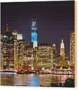New York City Tribute In Lights And Lower Manhattan At Night Nyc Wood Print